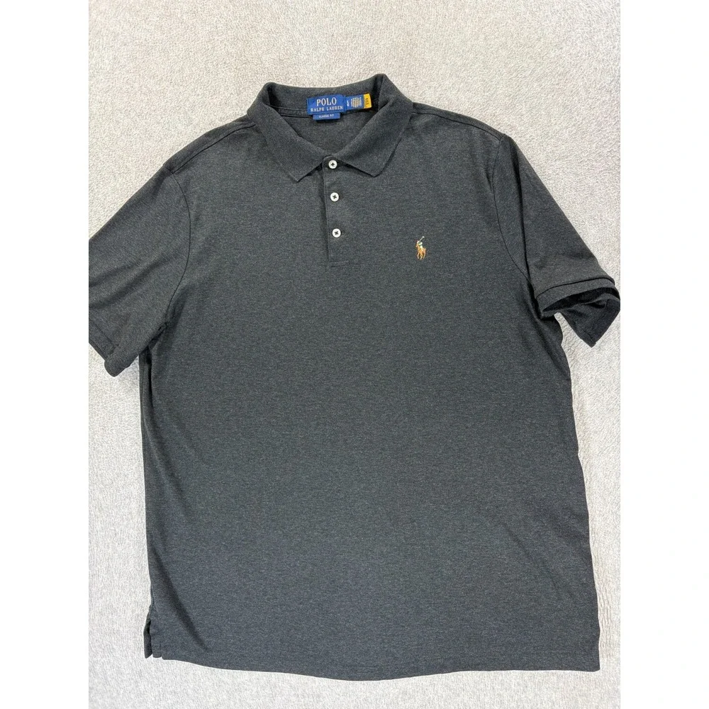 Polo Ralph Lauren Oxford Stitched Logo S/S Polo Shirt (Men's Large) Gray/Black